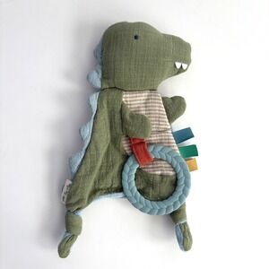 Itzy Ritzy Dino Muslin Lovey Security Blanket with Silicone Teether Green Blue